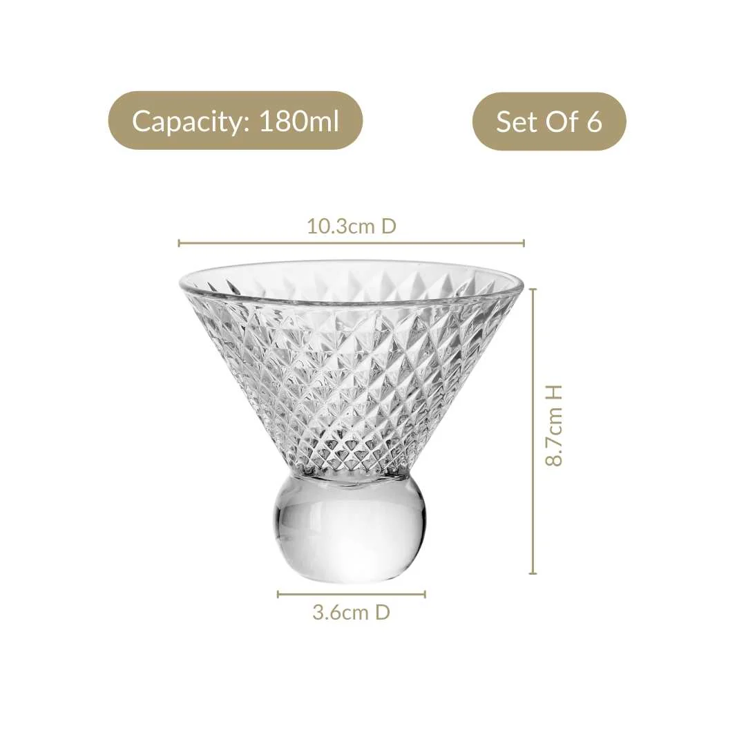 Embossed Crystal Ball Cocktail Glass Set Of 6 180ml - Image 5