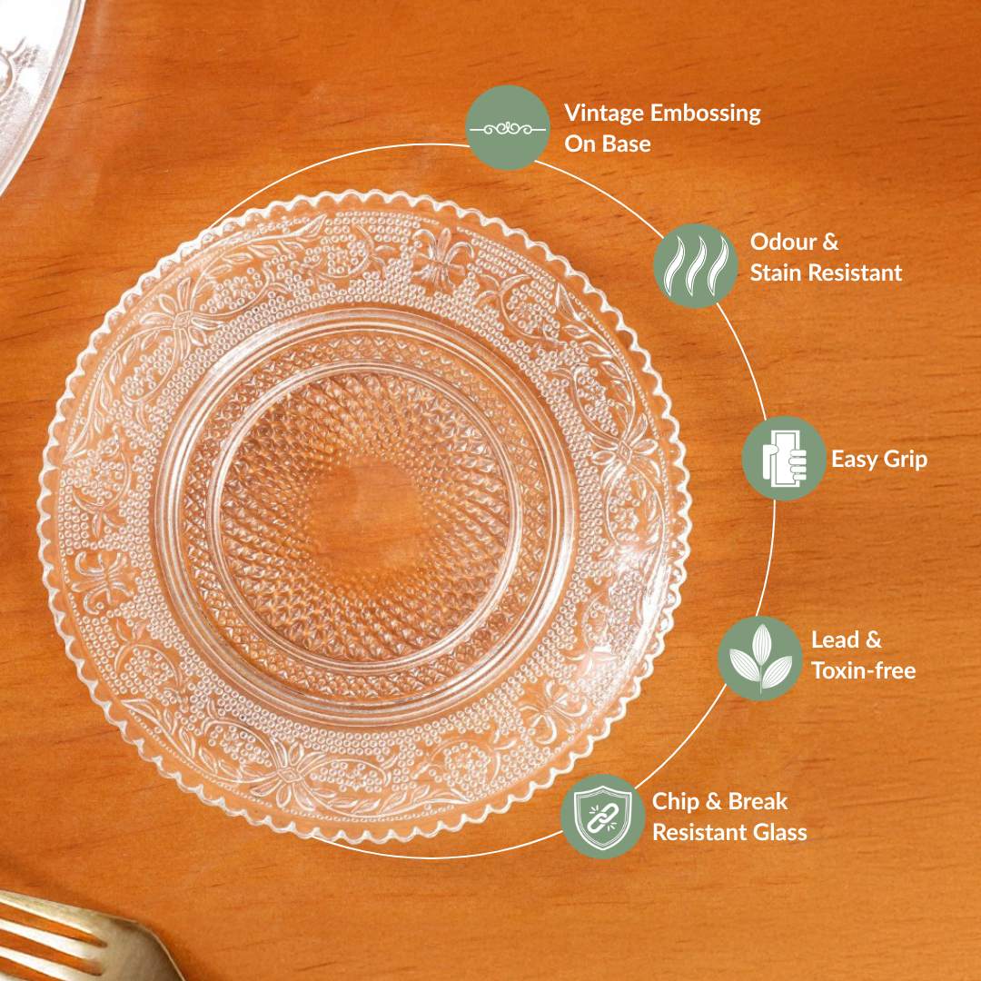 Embossed Glass Dessert Plate Set Of 6 Small 15cm - Image 4