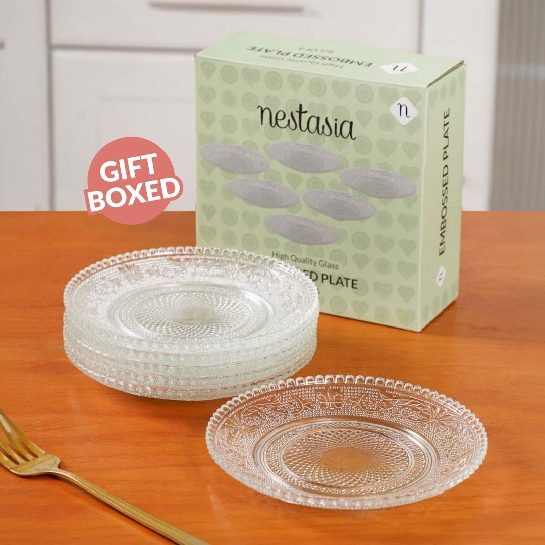 Embossed Glass Dessert Plate Set Of 6 Small 15cm - Image 6
