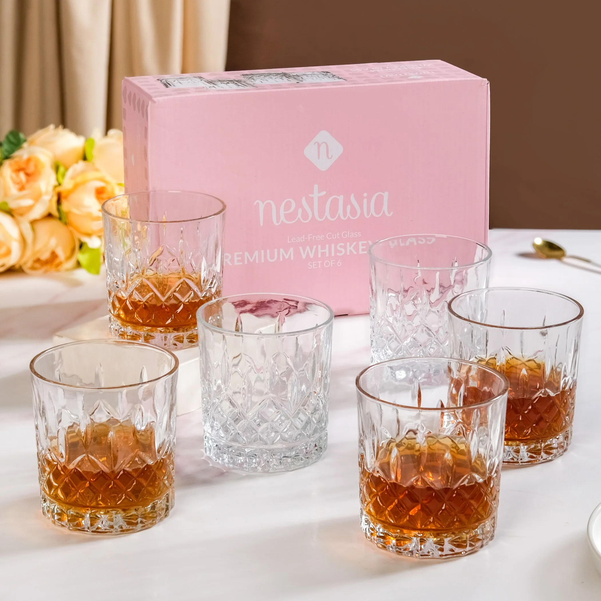 Embossed Heavy Base Old Fashioned Whiskey Glass Large Set Of 6 310ml - Image 2
