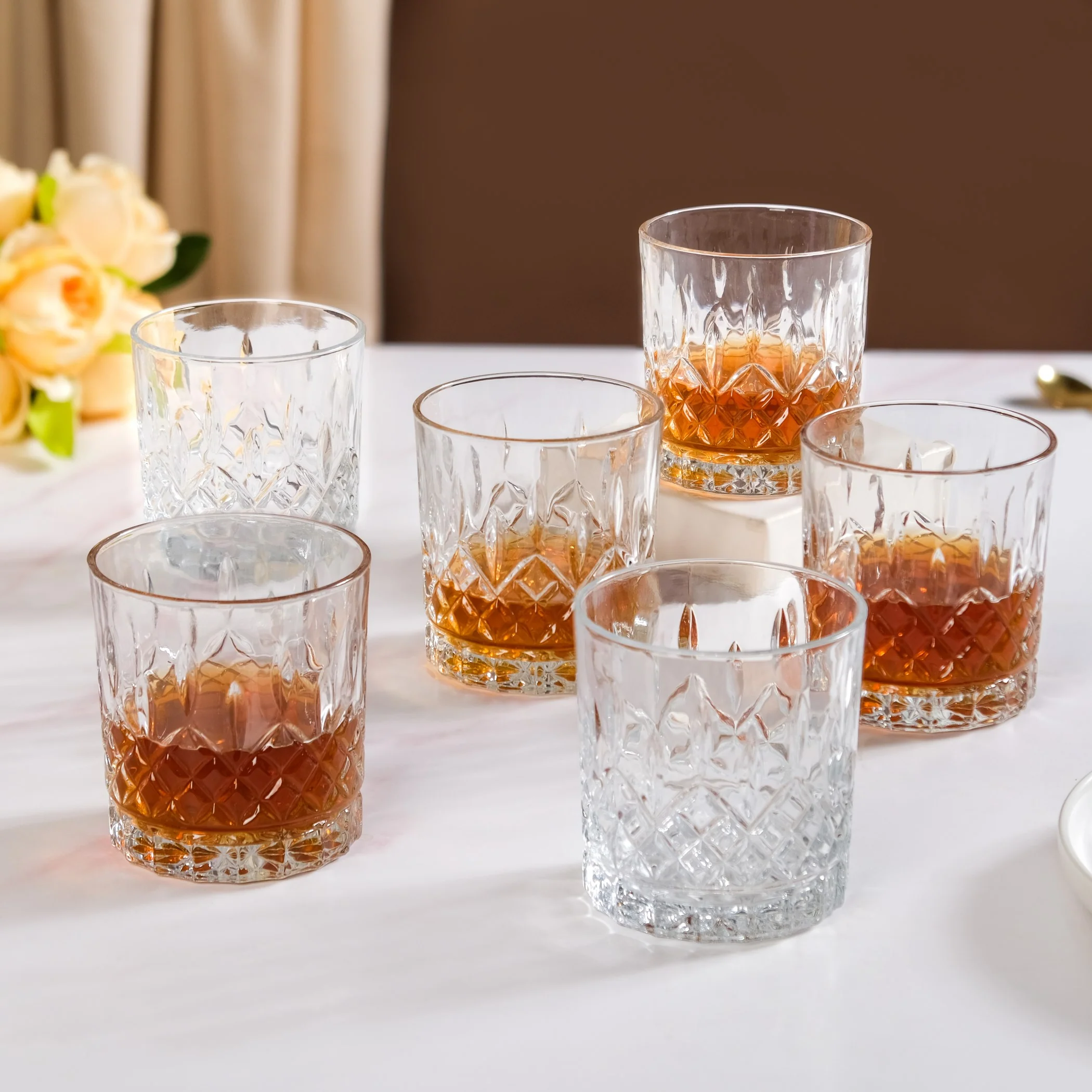 Embossed Heavy Base Old Fashioned Whiskey Glass Large Set Of 6 310ml - Image 3