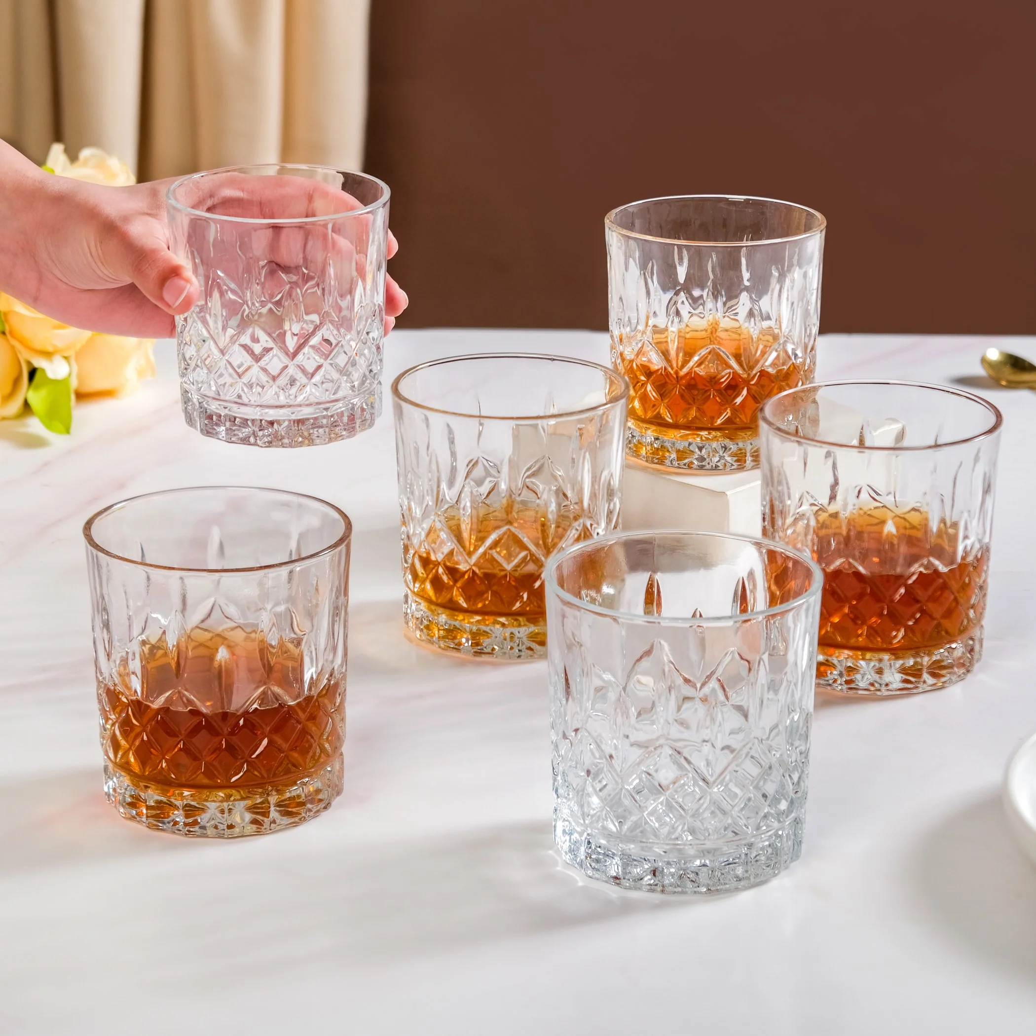 Embossed Heavy Base Old Fashioned Whiskey Glass Large Set Of 6 310ml - Image 4