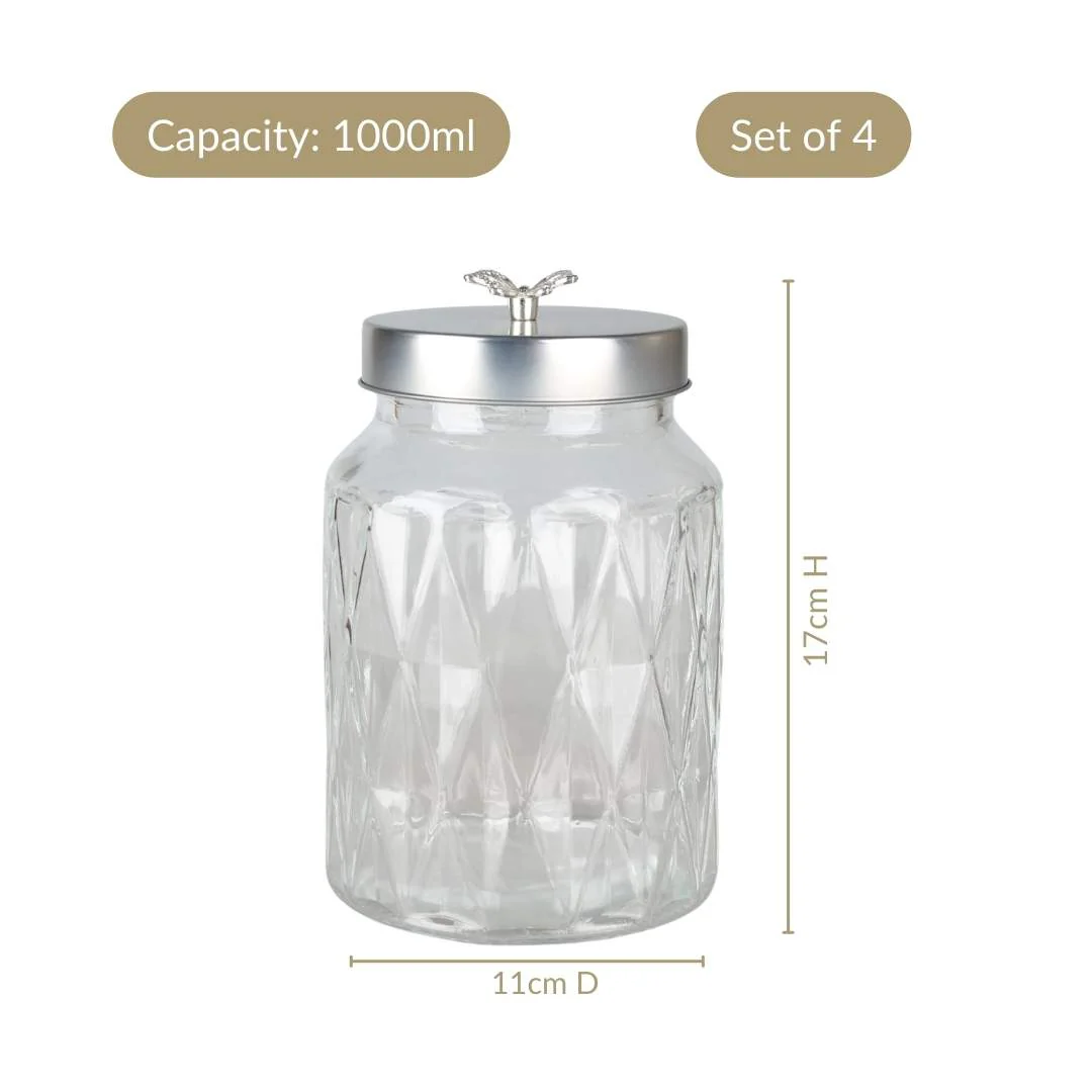 Embossed Jar With Butterfly Accent Knob Set Of 4 1000ml - Image 5
