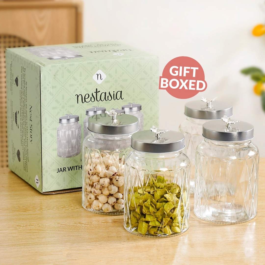 Embossed Jar With Butterfly Accent Knob Set Of 4 1000ml - Image 6
