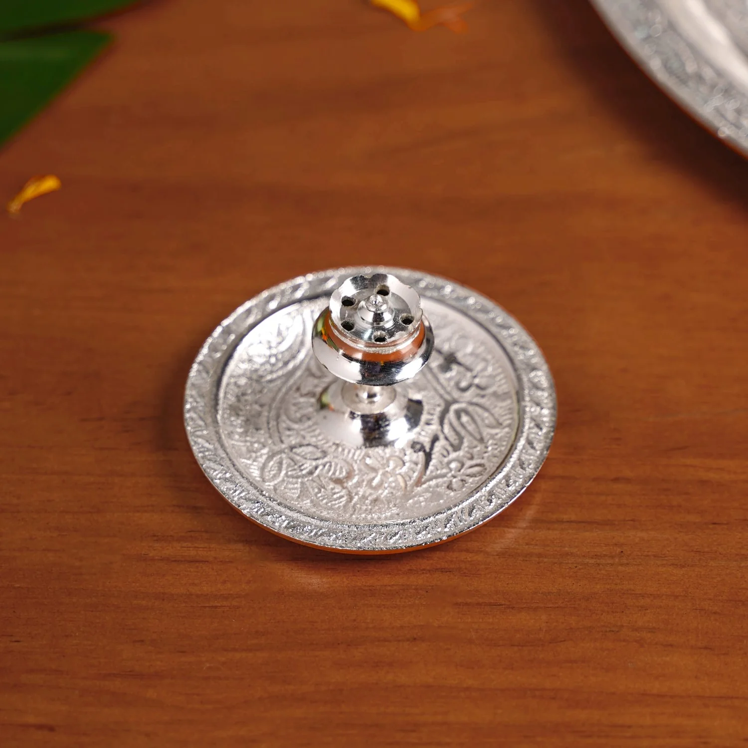 Embossed Silver Pooja Thali Set Of 7 With Kalash Spoon Bowl Bell Diya - Image 8