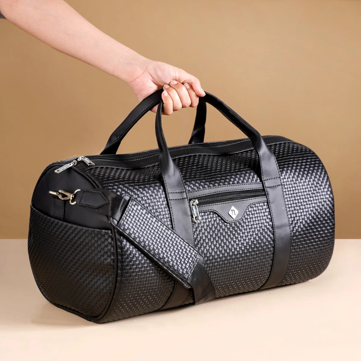 Embossed Sleek Black Duffle Bag - Image 3