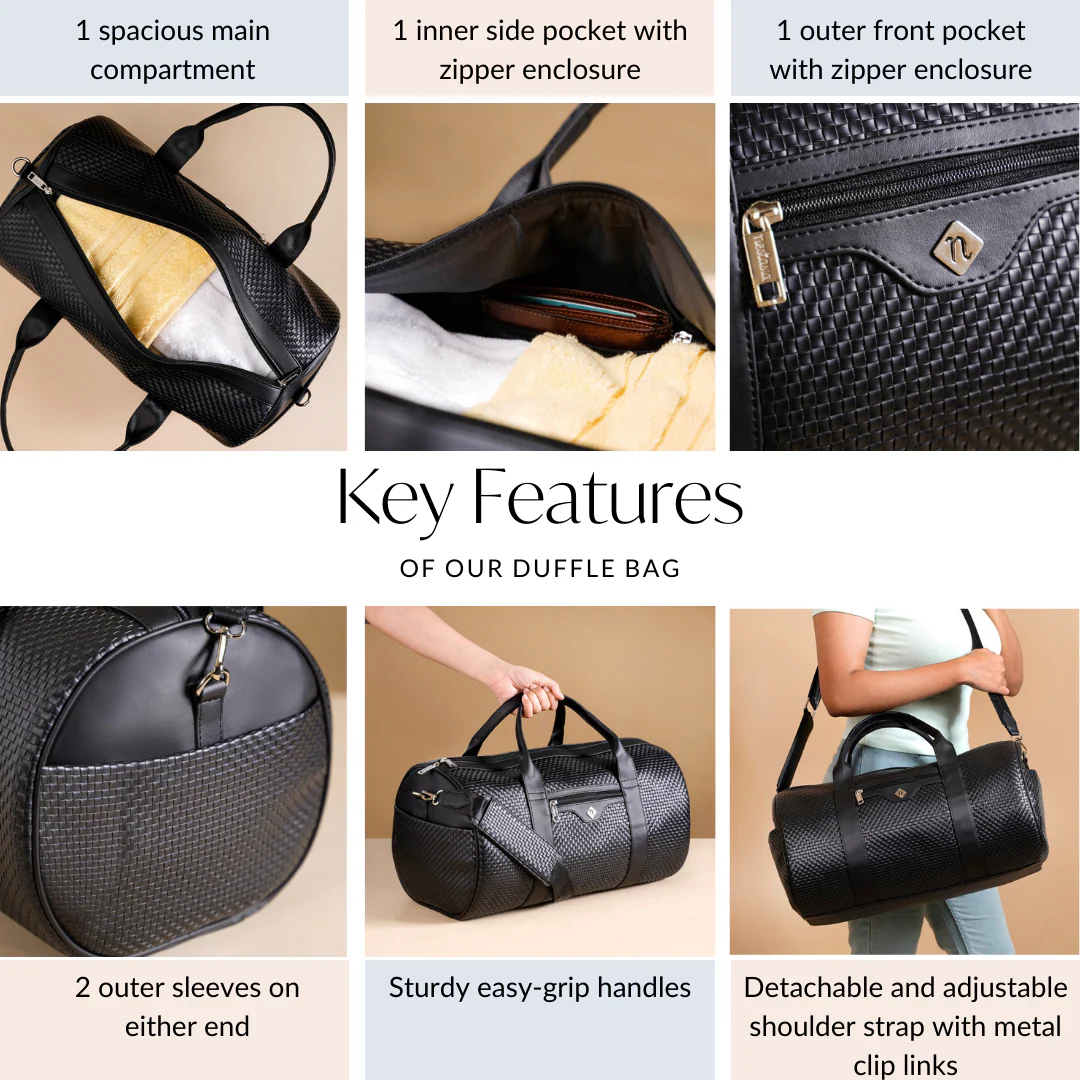 Embossed Sleek Black Duffle Bag - Image 7