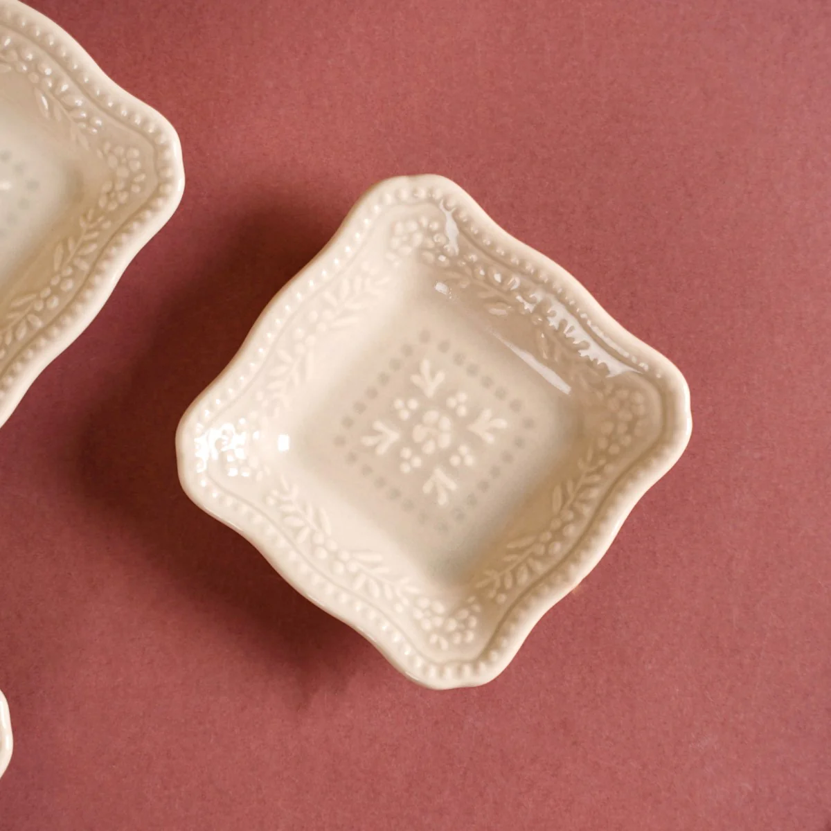 Embossed Square Small Dessert Dish Set Of 6 3" x 3" - Image 4
