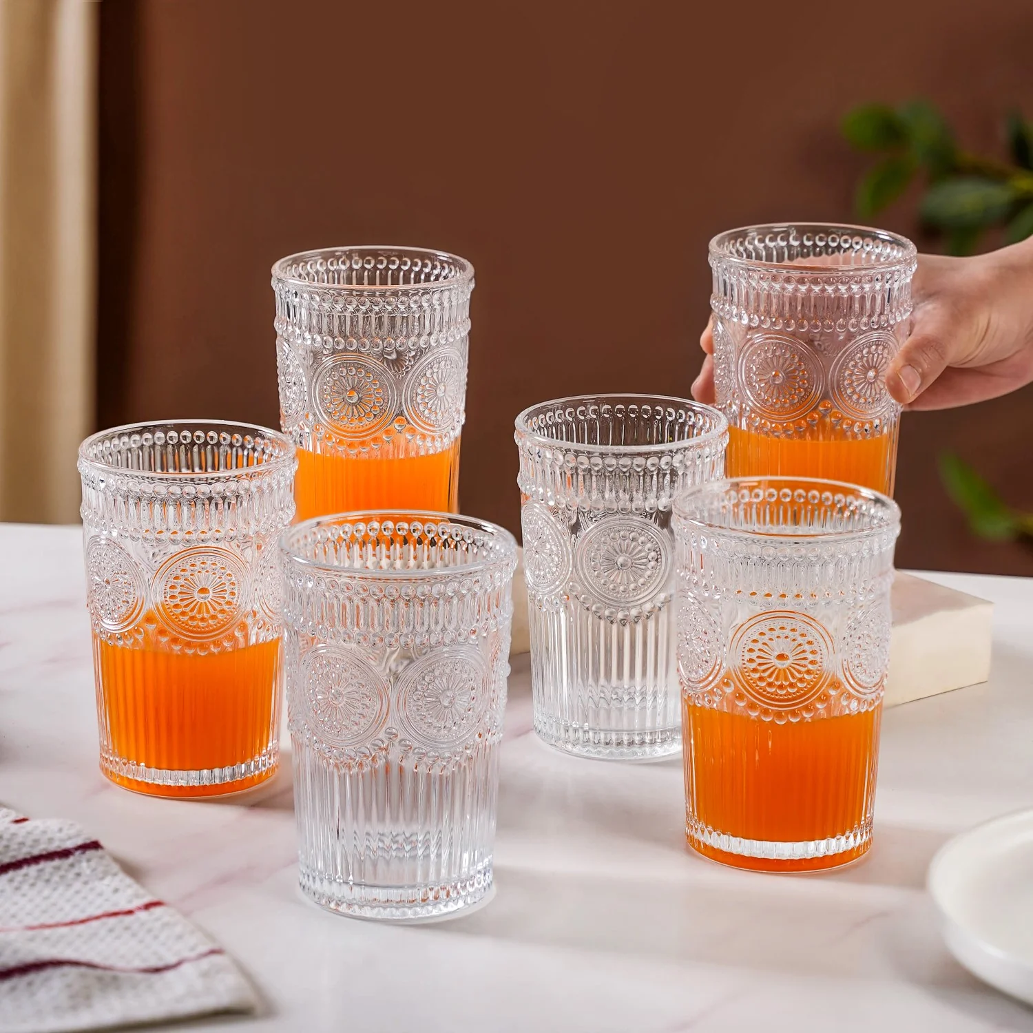 Embossed Tall Water Glass Set of 6 350ml - Image 3