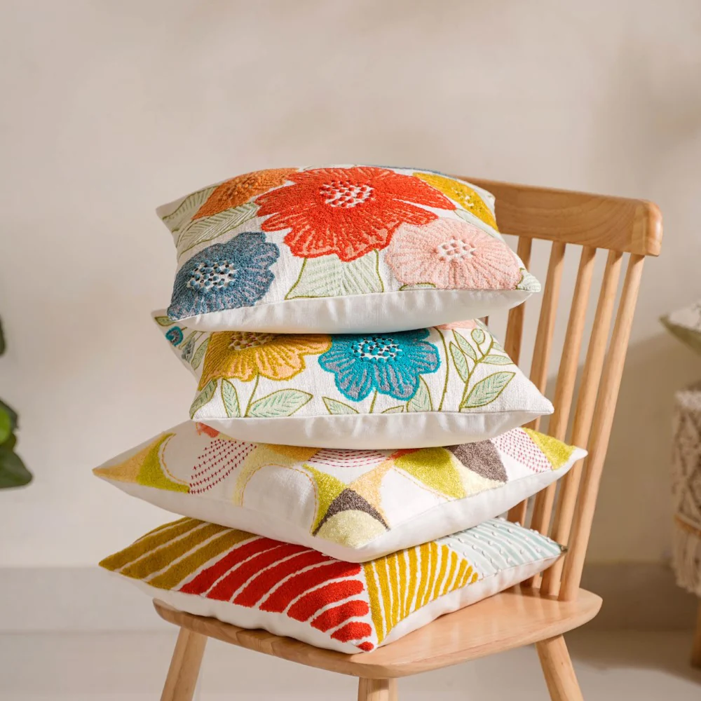 Embroidered Cotton Cushion Cover Colourful 16x16 Inch - Image 9