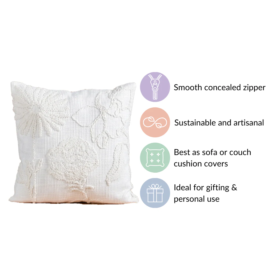 Embroidered Cushion Cover For Home Off-White 16x16 Inch - Image 5