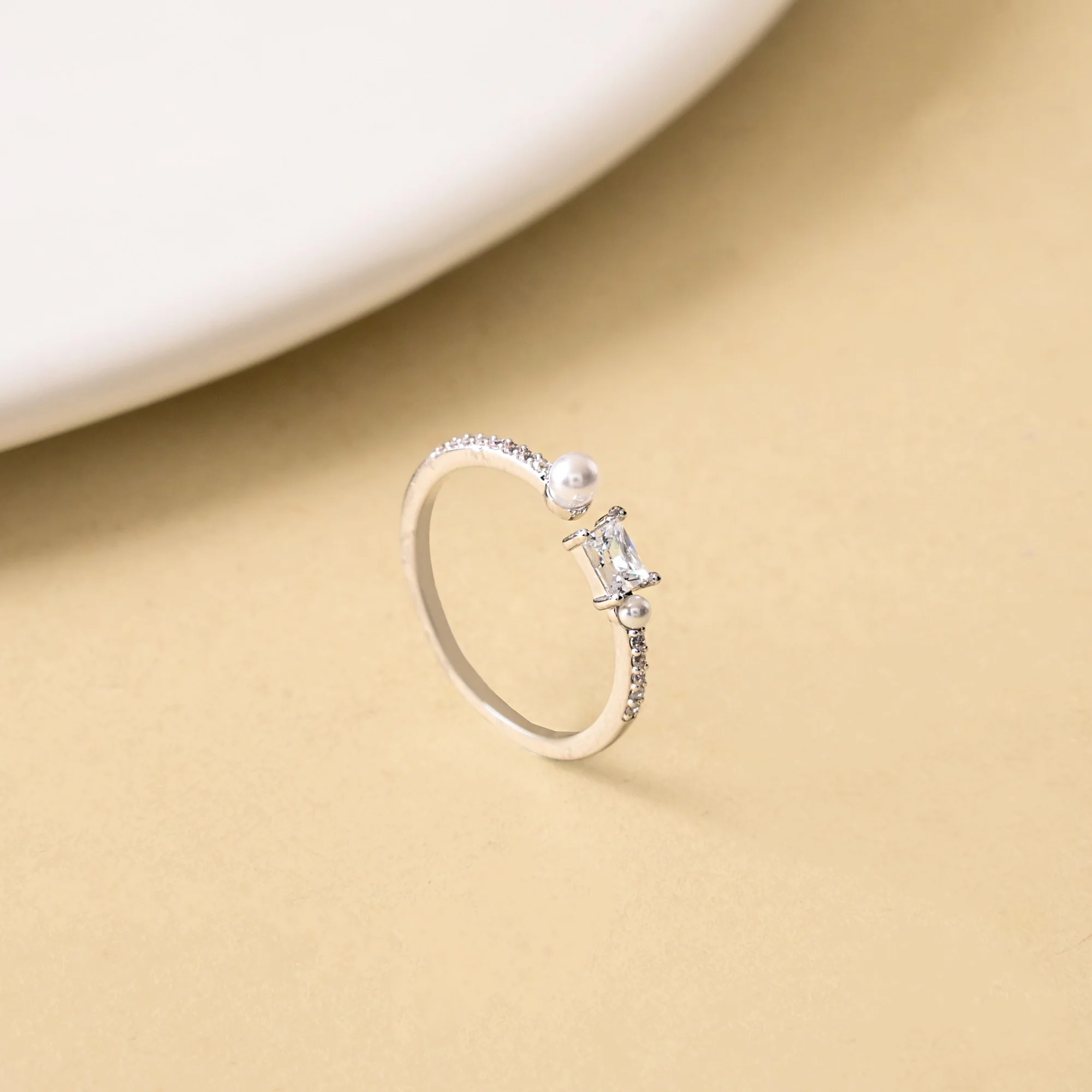 Emerald Cut Pearl Ring Silver