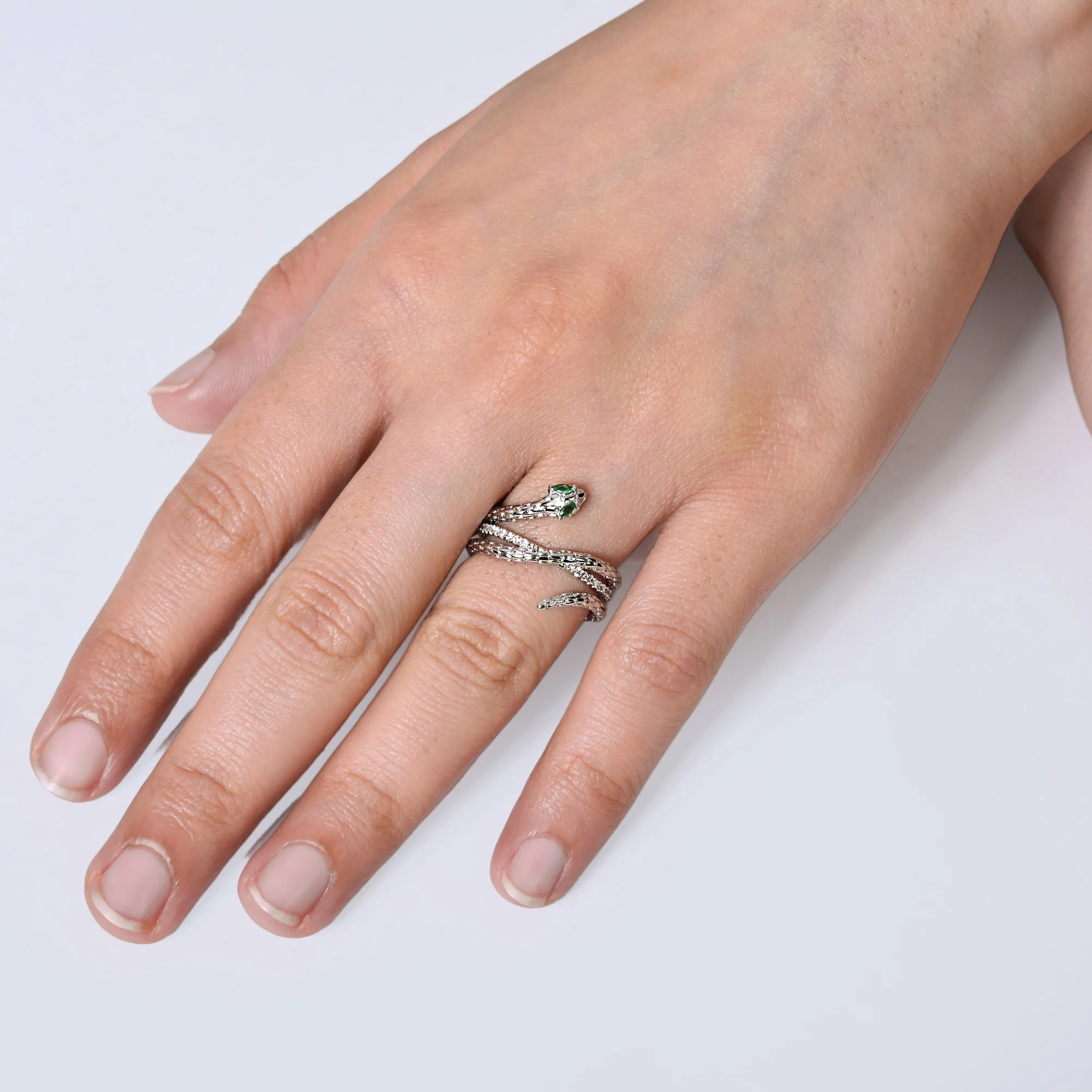 Emerald Snake Silver Stone Ring - Image 2