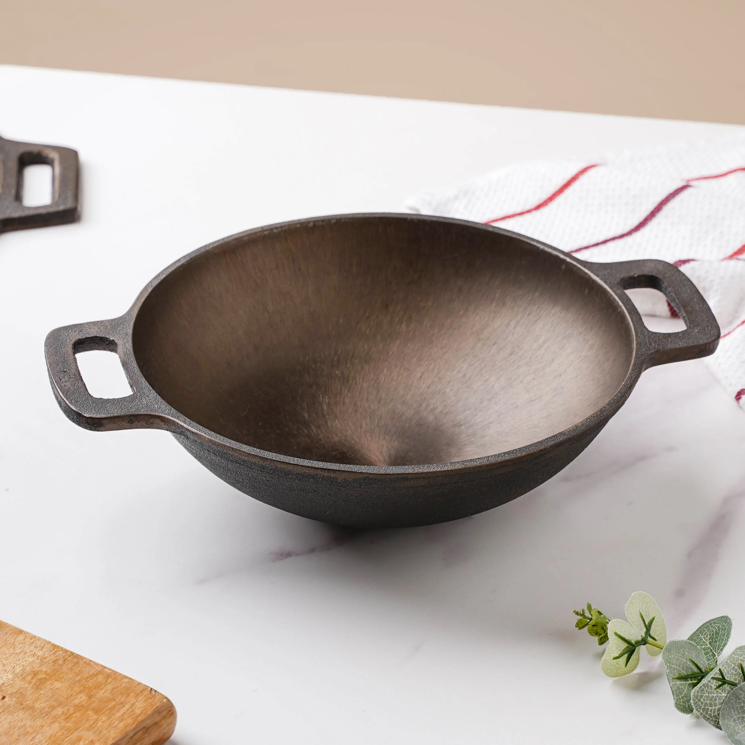 Empress Cast Iron Round Bottom Ultra Smooth Kadai 10 Inch