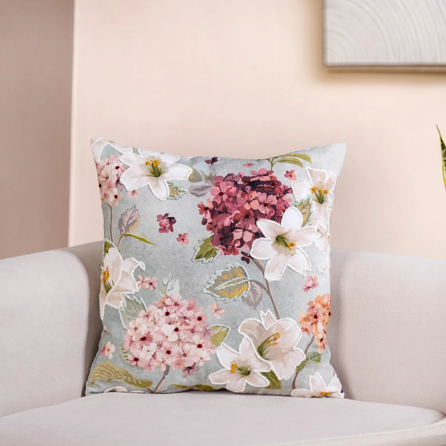 Enchanted Garden Embroidered Cotton Cushion Cover Set Of 2 40x40cm - Image 3