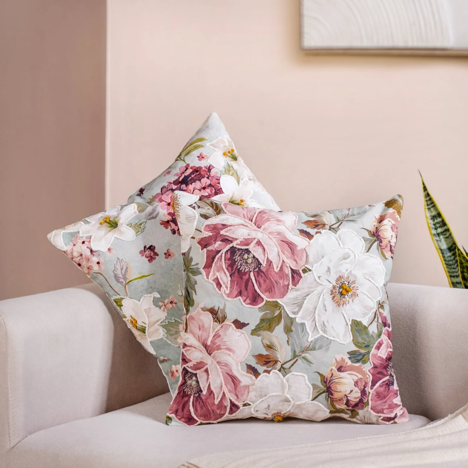 Enchanted Garden Embroidered Cotton Cushion Cover Set Of 2 40x40cm - Image 9