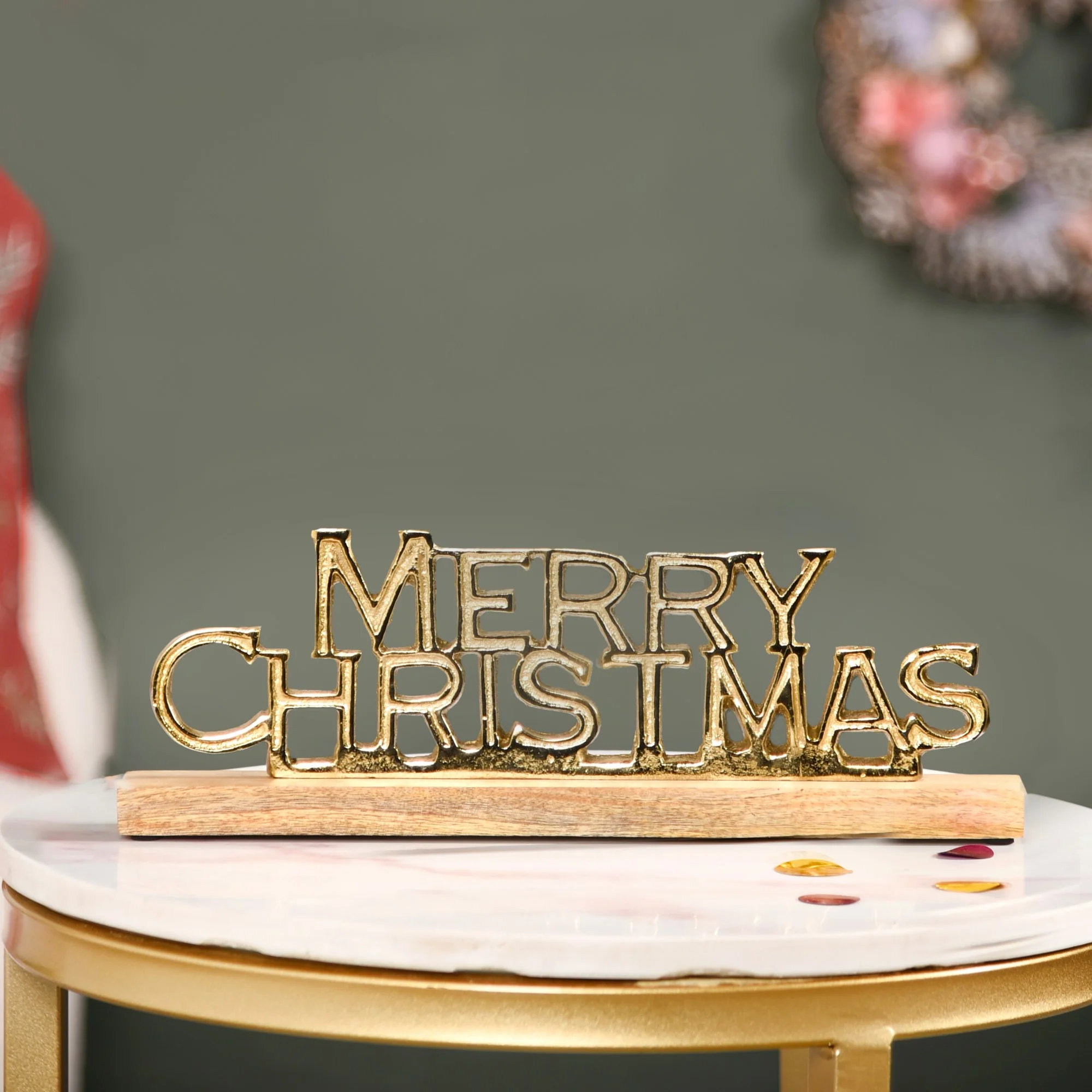 Engraved Merry Christmas Decor Showpiece Gold - Image 6