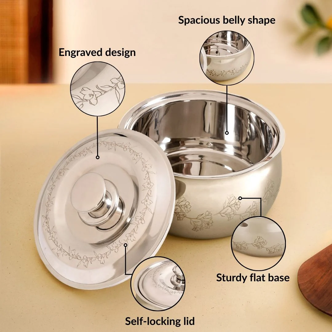 Etched Floral Insulated Stainless Steel Casserole 3000ml - Image 4