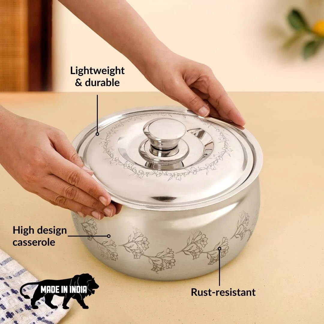 Etched Floral Insulated Stainless Steel Casserole 3000ml - Image 6