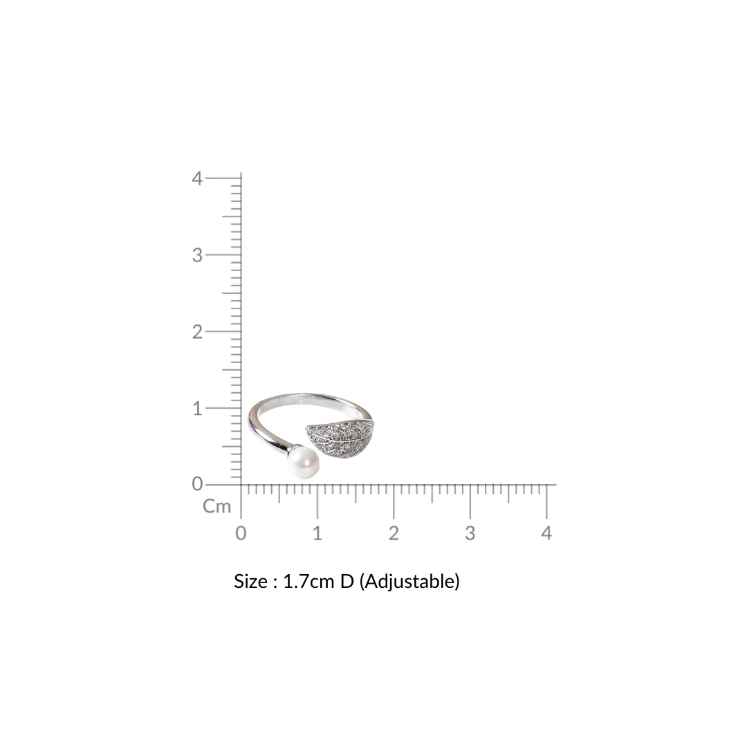 Ethereal Leaf Pearl Silver Ring - Image 3