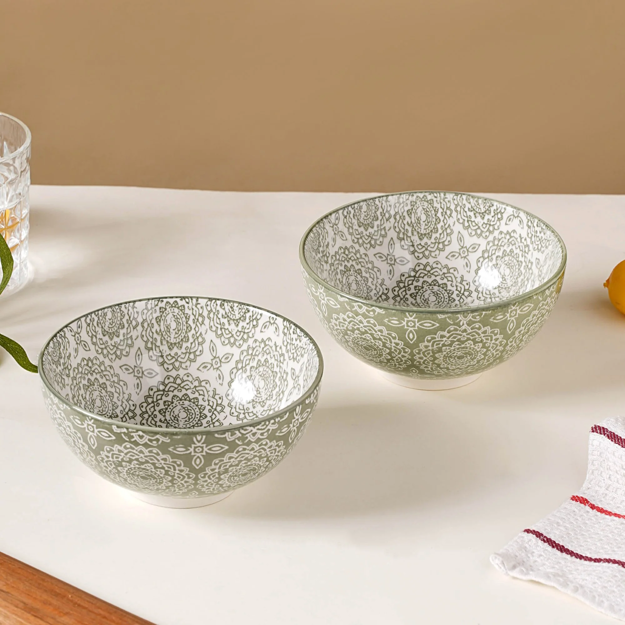 Ethnic Pattern Snack Bowl Sage Green Set Of 2 500ml - Image 3
