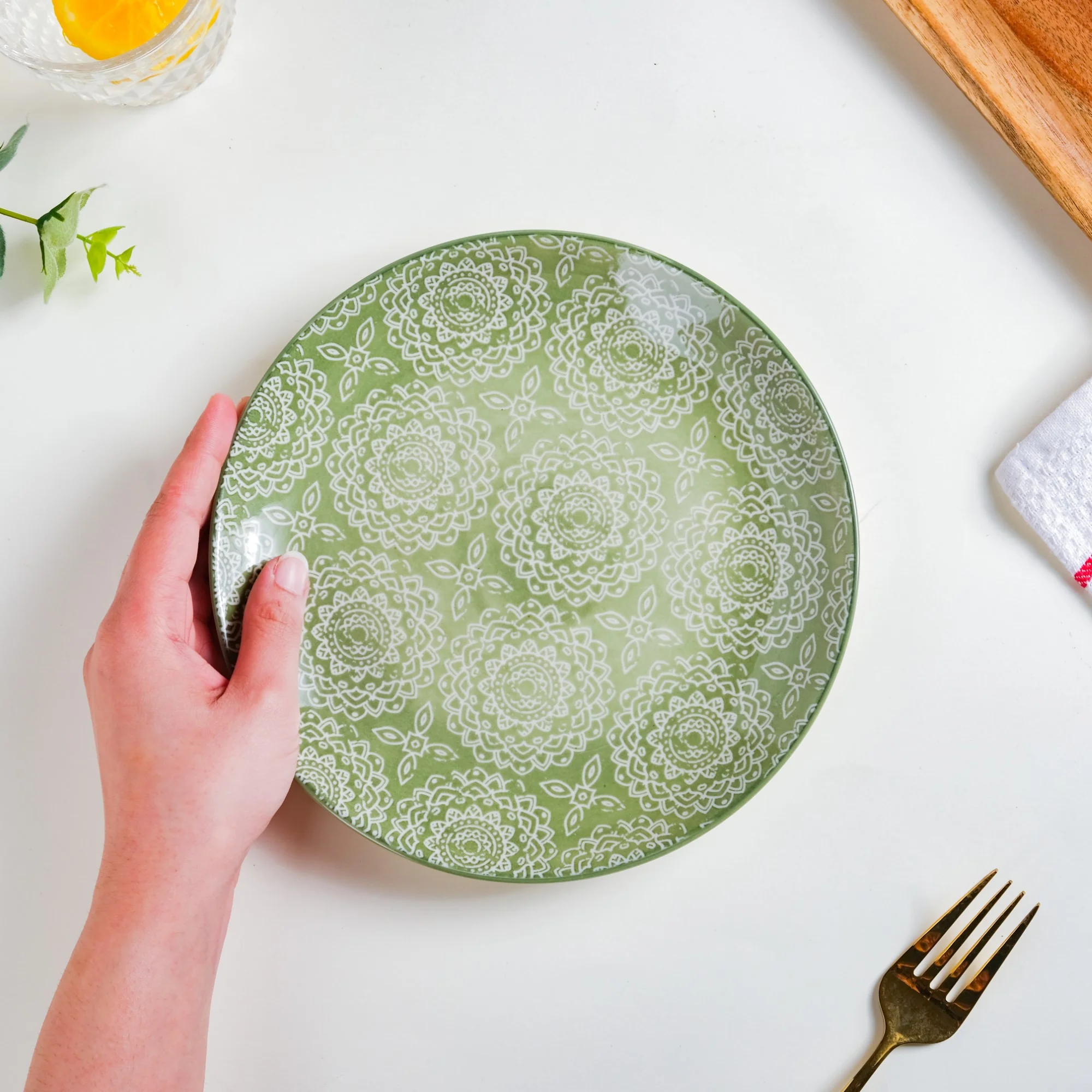 Ethnic Sage Green Snack Plate 7.5 Inch Set Of 2 - Image 3