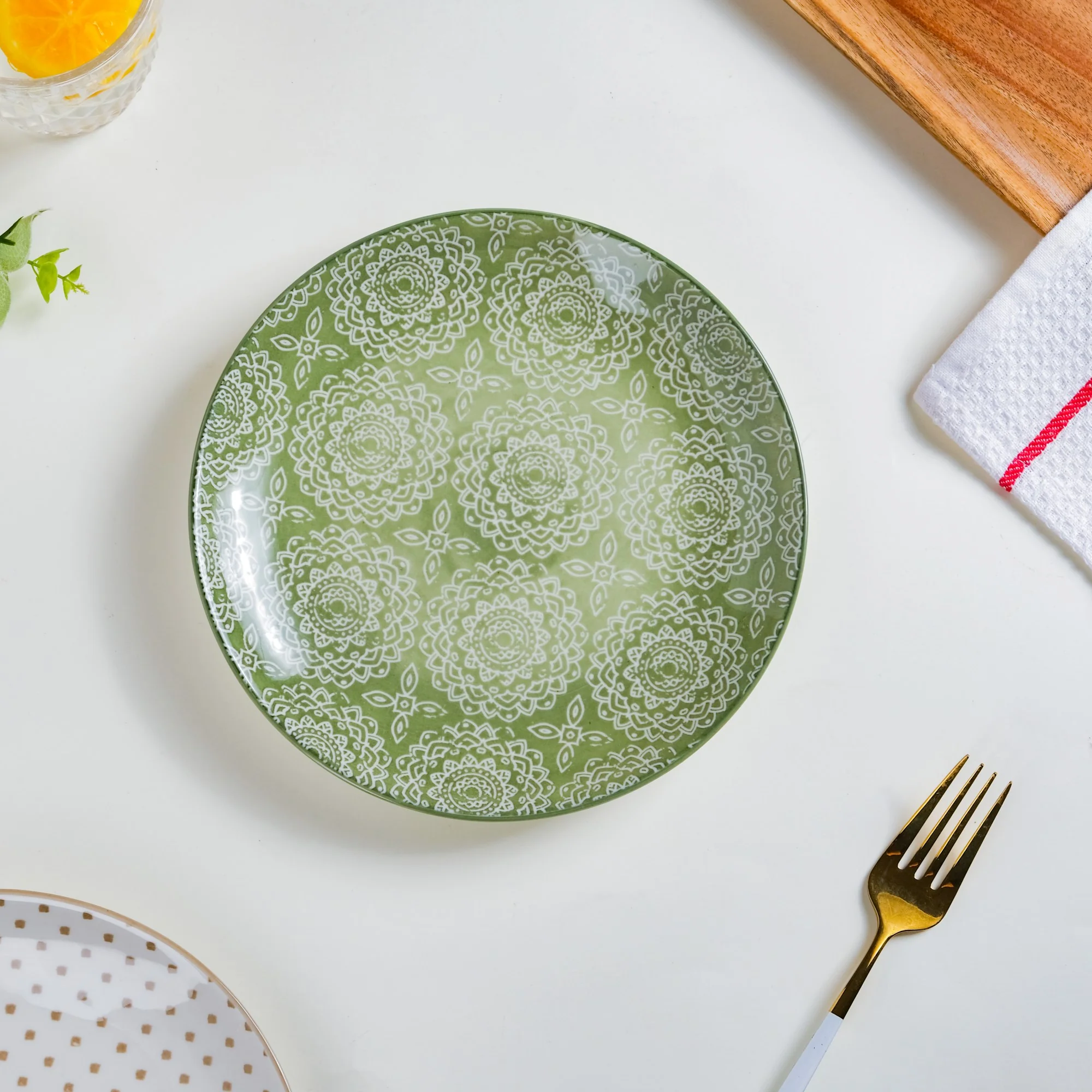 Ethnic Sage Green Snack Plate 7.5 Inch Set Of 2 - Image 5