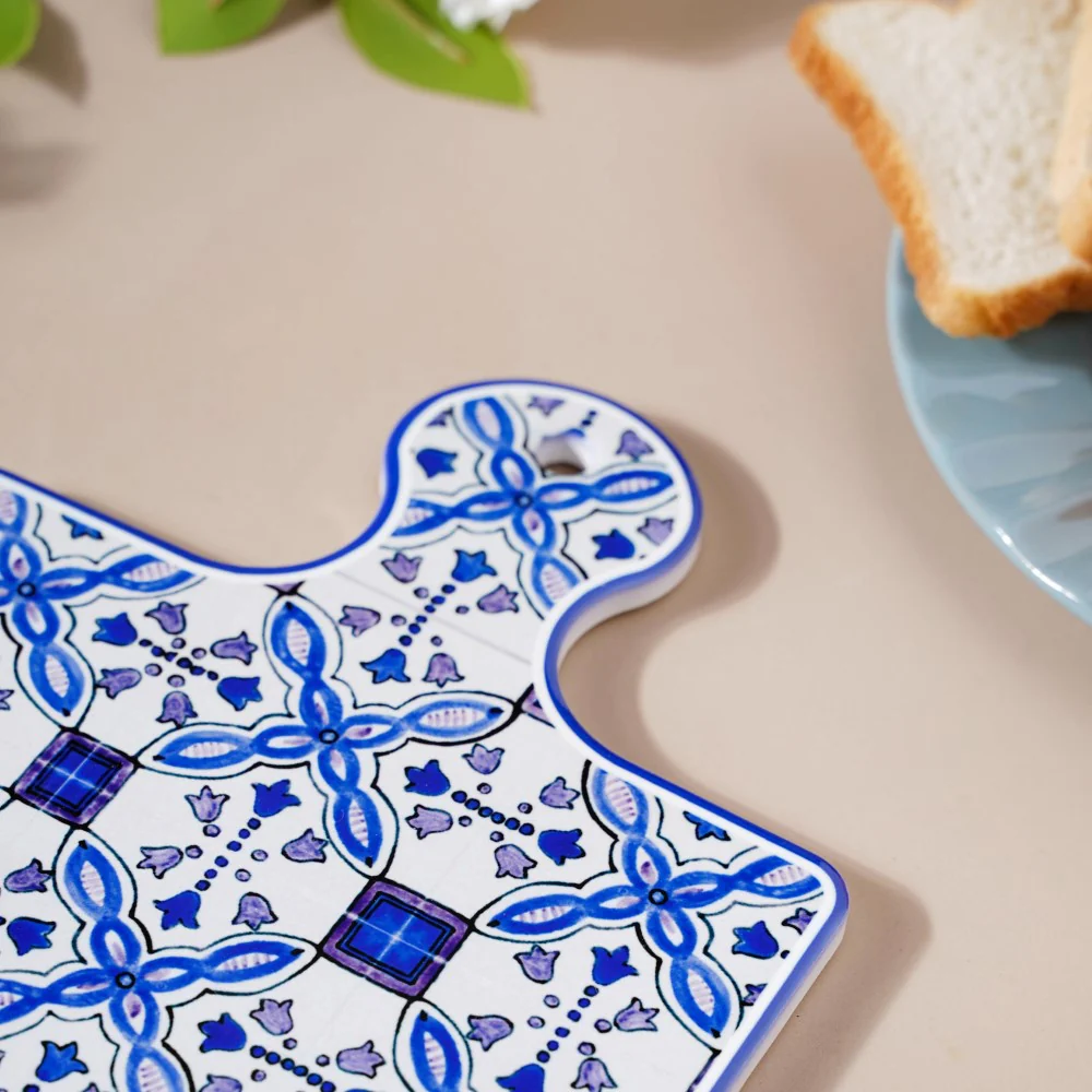 European Blue Ceramic Platter With Handle 9 Inch - Image 6