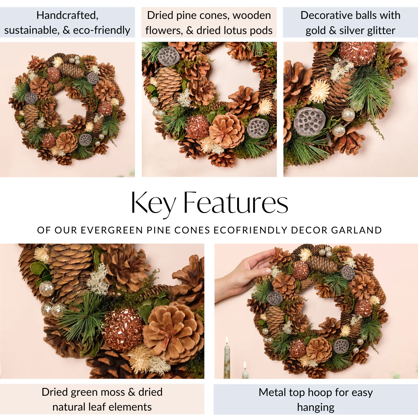 Evergreen Pine Cones Ecofriendly Decor Wreath - Image 5