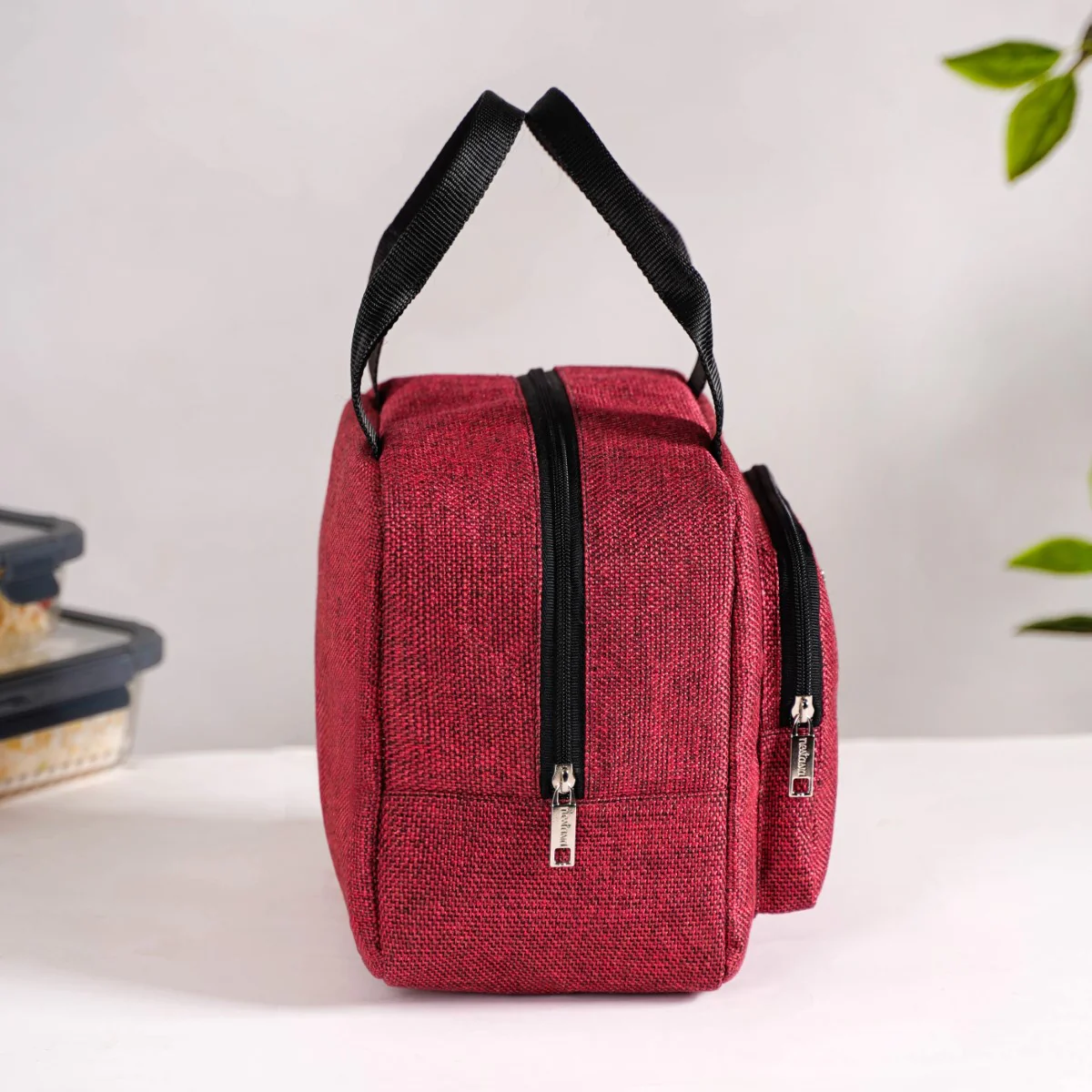 Everyday Use Heat Insulated Jute Lunch Bag Red - Image 10