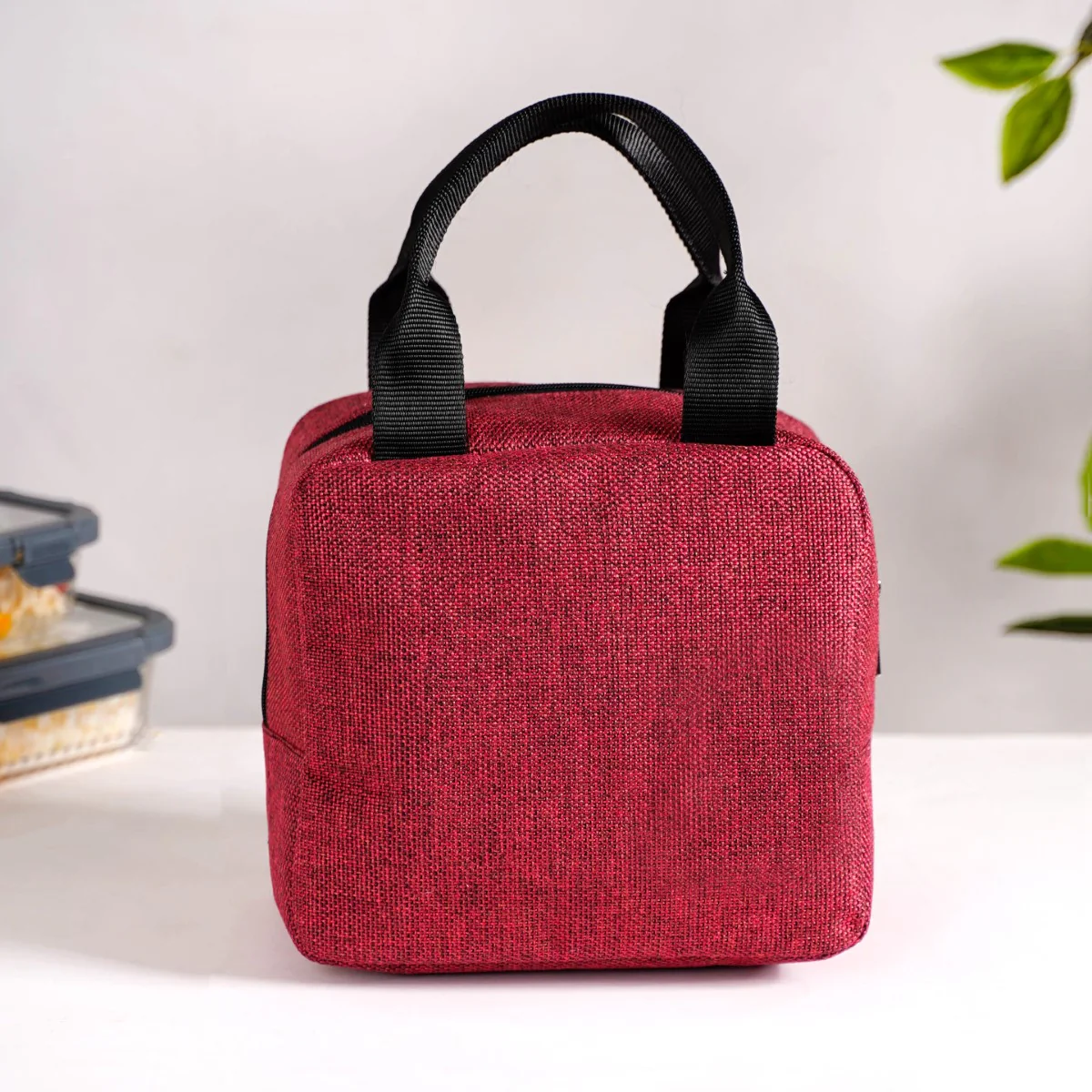 Everyday Use Heat Insulated Jute Lunch Bag Red - Image 12