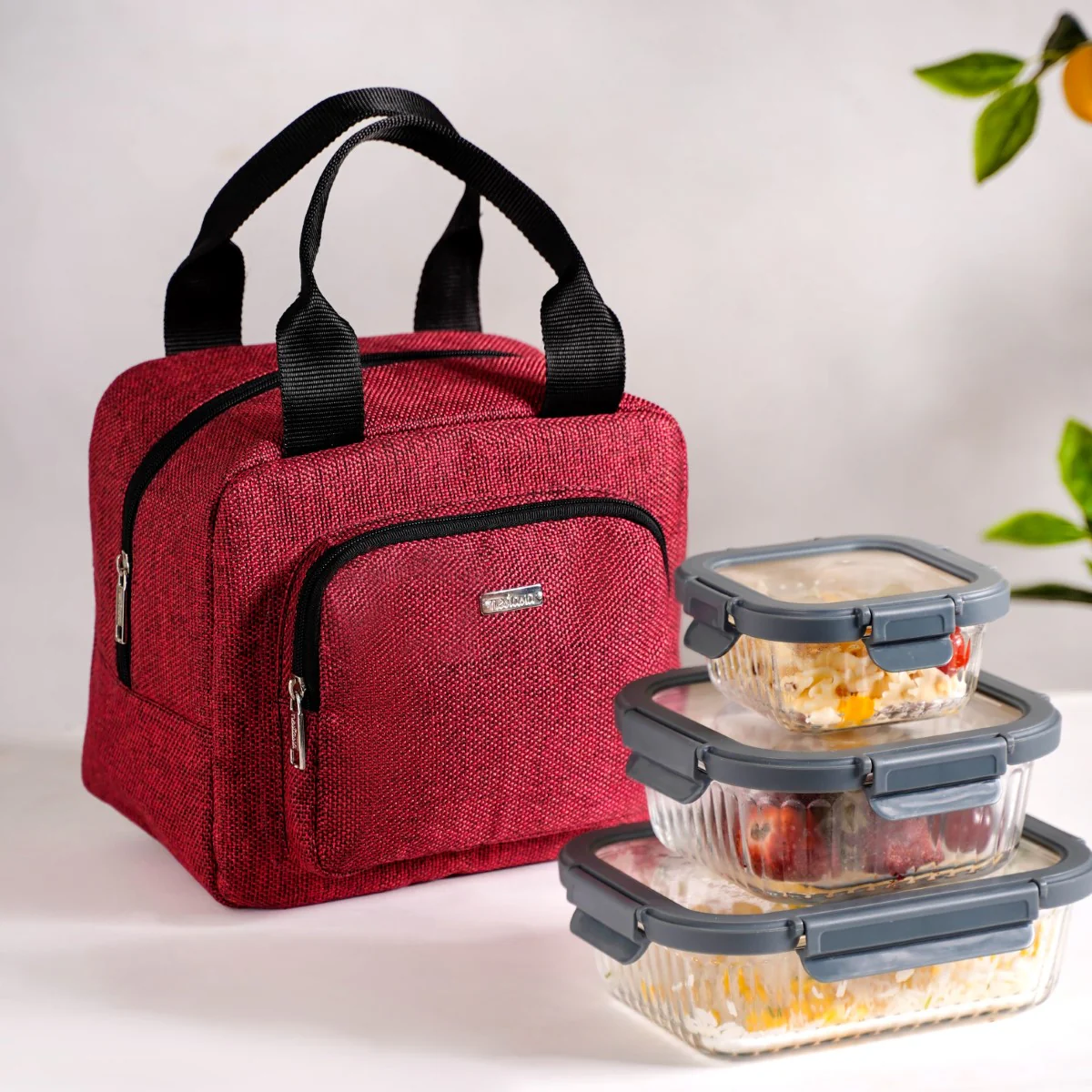 Everyday Use Heat Insulated Jute Lunch Bag Red - Image 2
