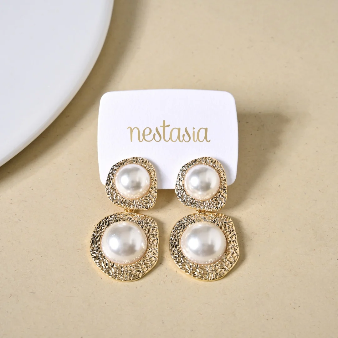 Faded Gold Pearl Danglers