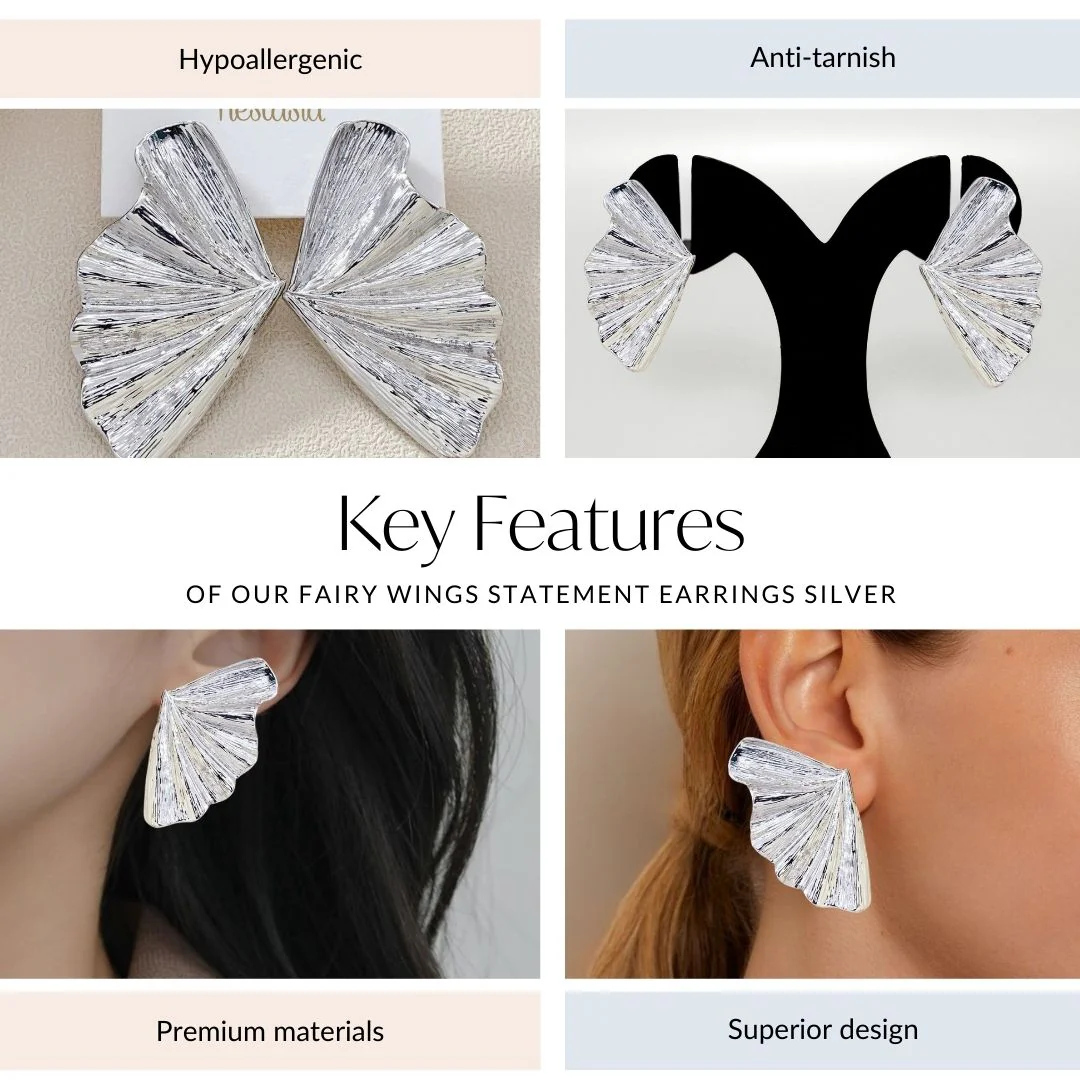 Fairy Wings Statement Earrings Silver - Image 4