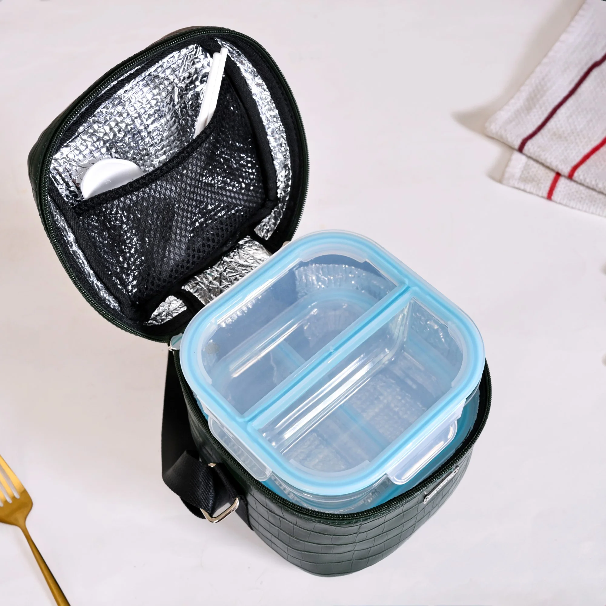 Fashion Forward Lunch Bag Lunch Box Set Green - Image 9