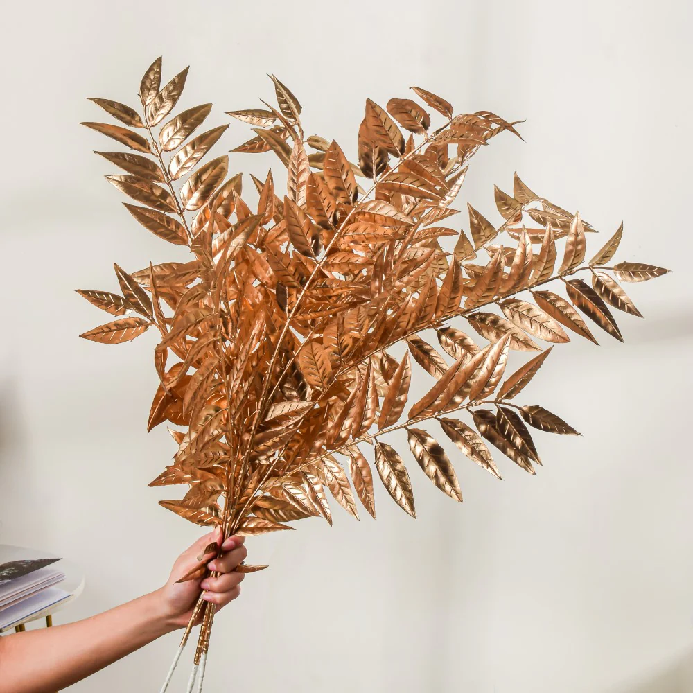 Faux Leaf Stem Gold Set Of 3 - Image 2