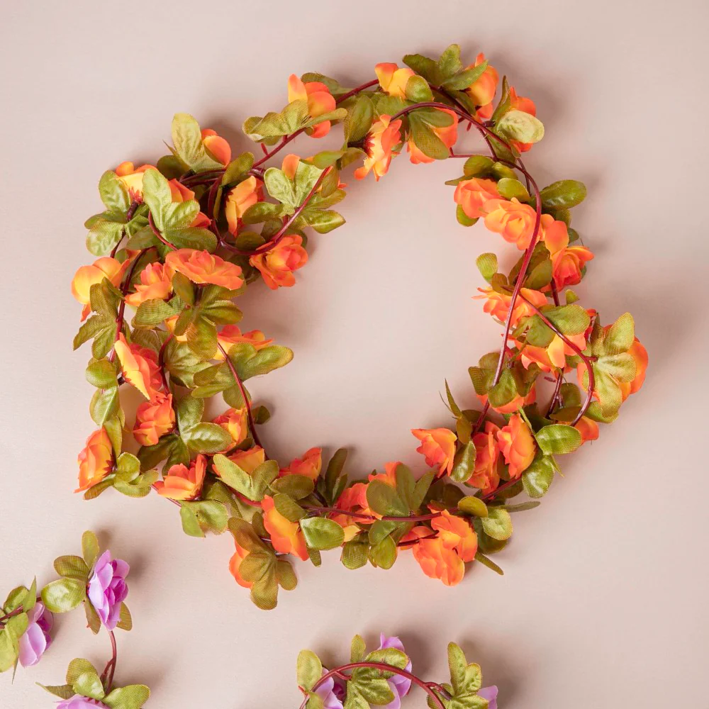 Faux Roses And Leaves Vine Orange - Image 5