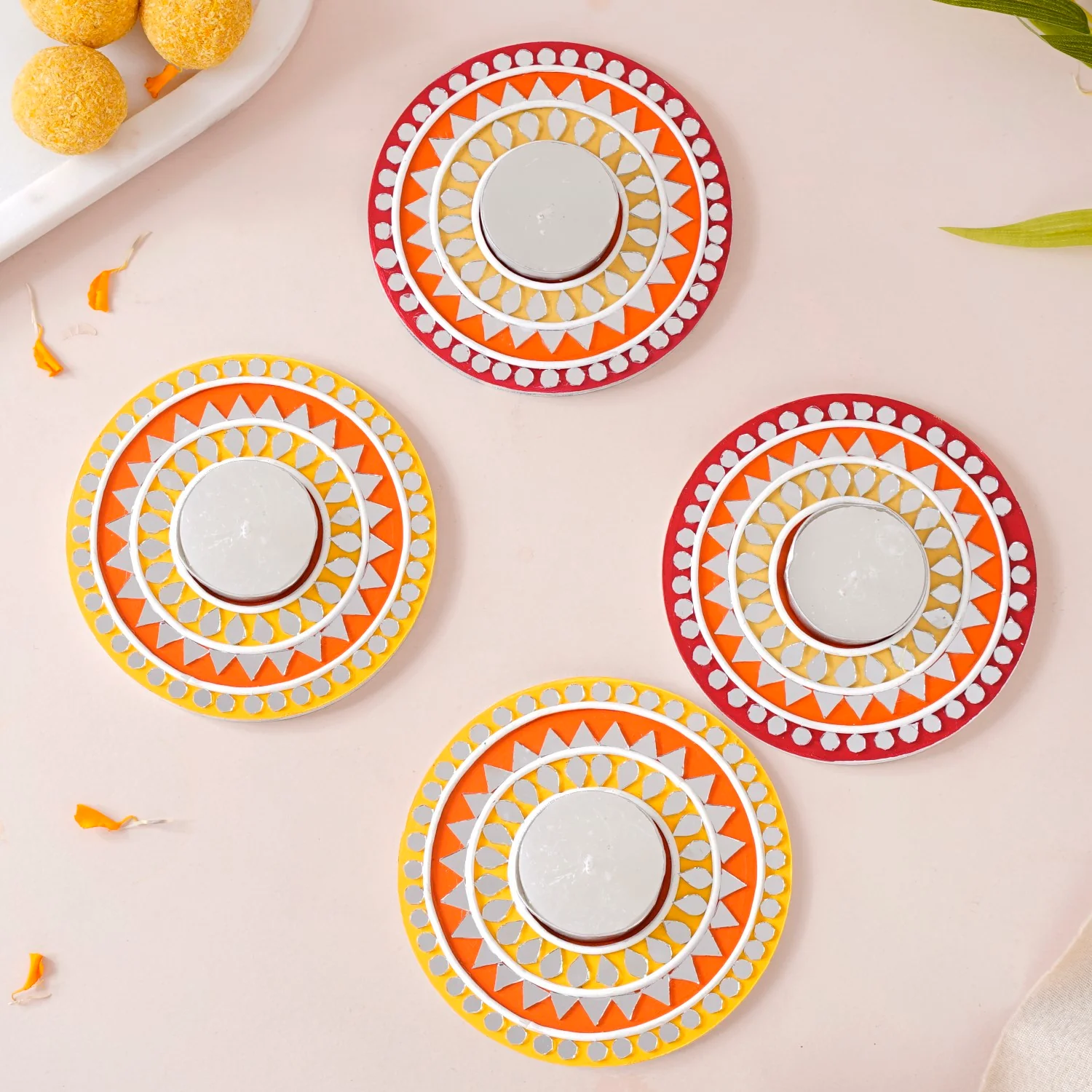Festive Lippan Art Tealight Candle Holder Set Of 4 - Image 3