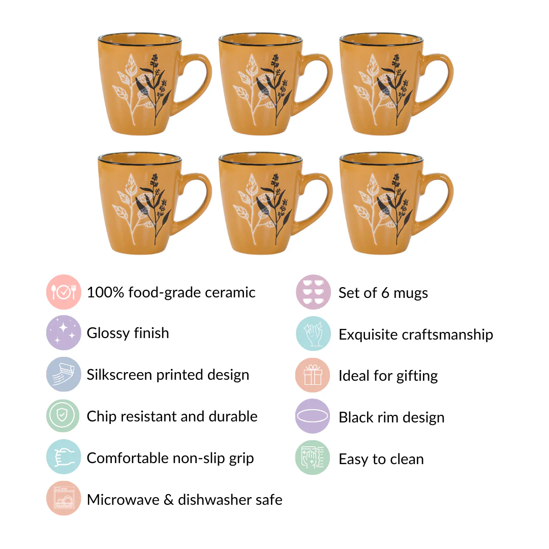 Filter Coffee Mug Set of 6 Mustard Ochre 250ml - Image 4
