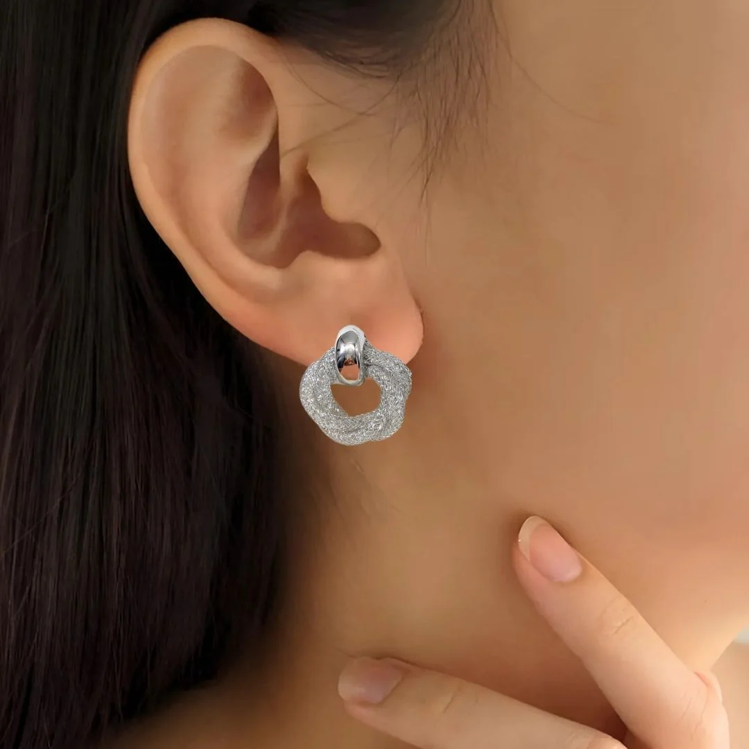 Fine Weave Chic Silver Knotted Earrings - Image 2