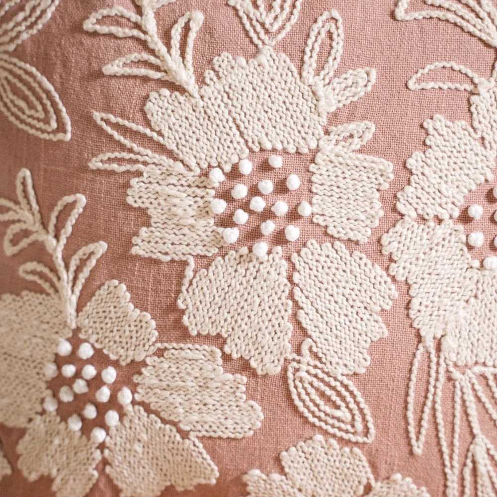Fiore Embroidered Cushion Cover Pink 16x16 Inch - Image 2