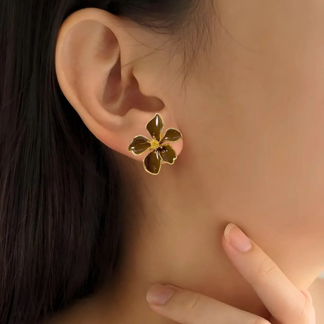 Flora Studs Brown - Image 2