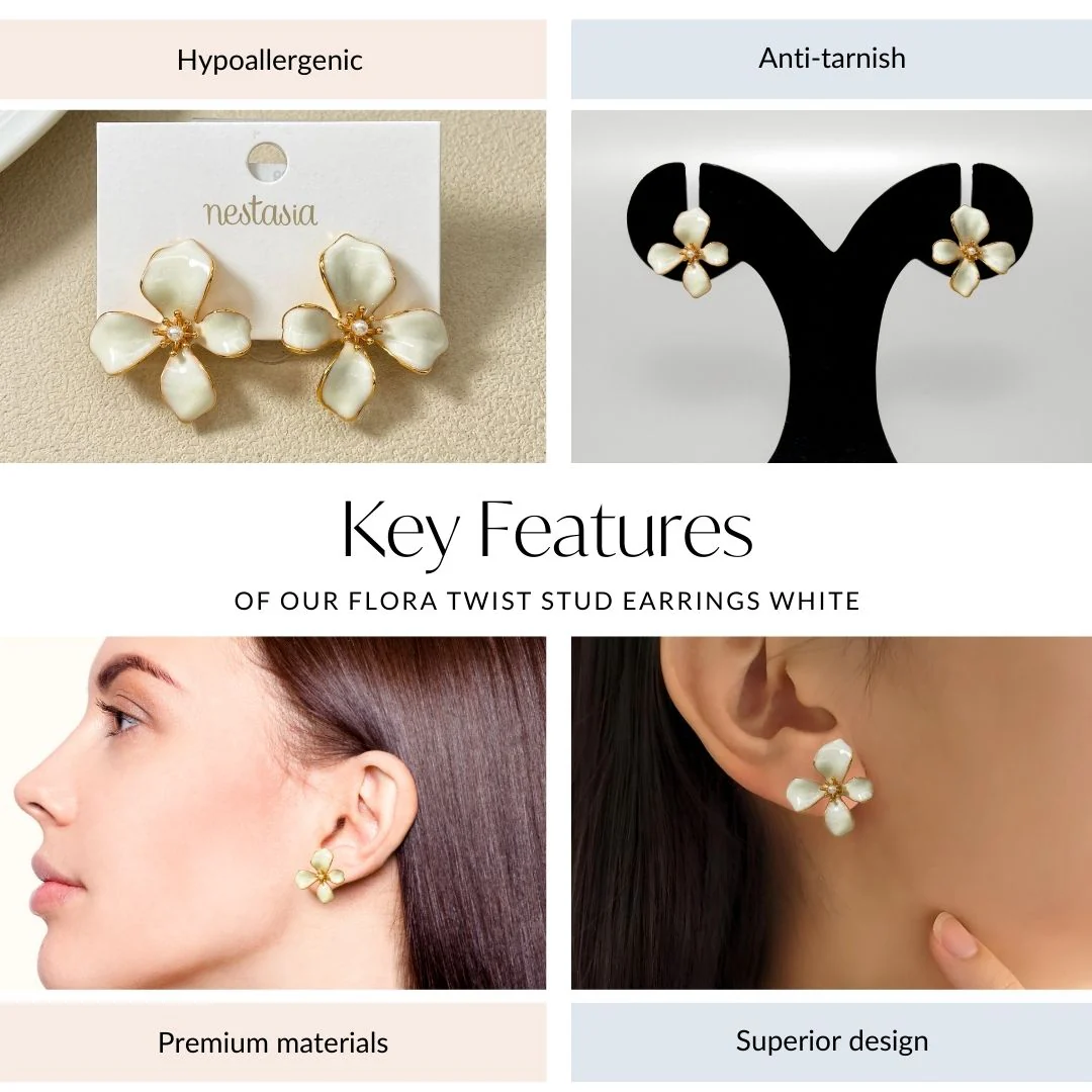 Flora Twist Stud Earrings White - Image 4