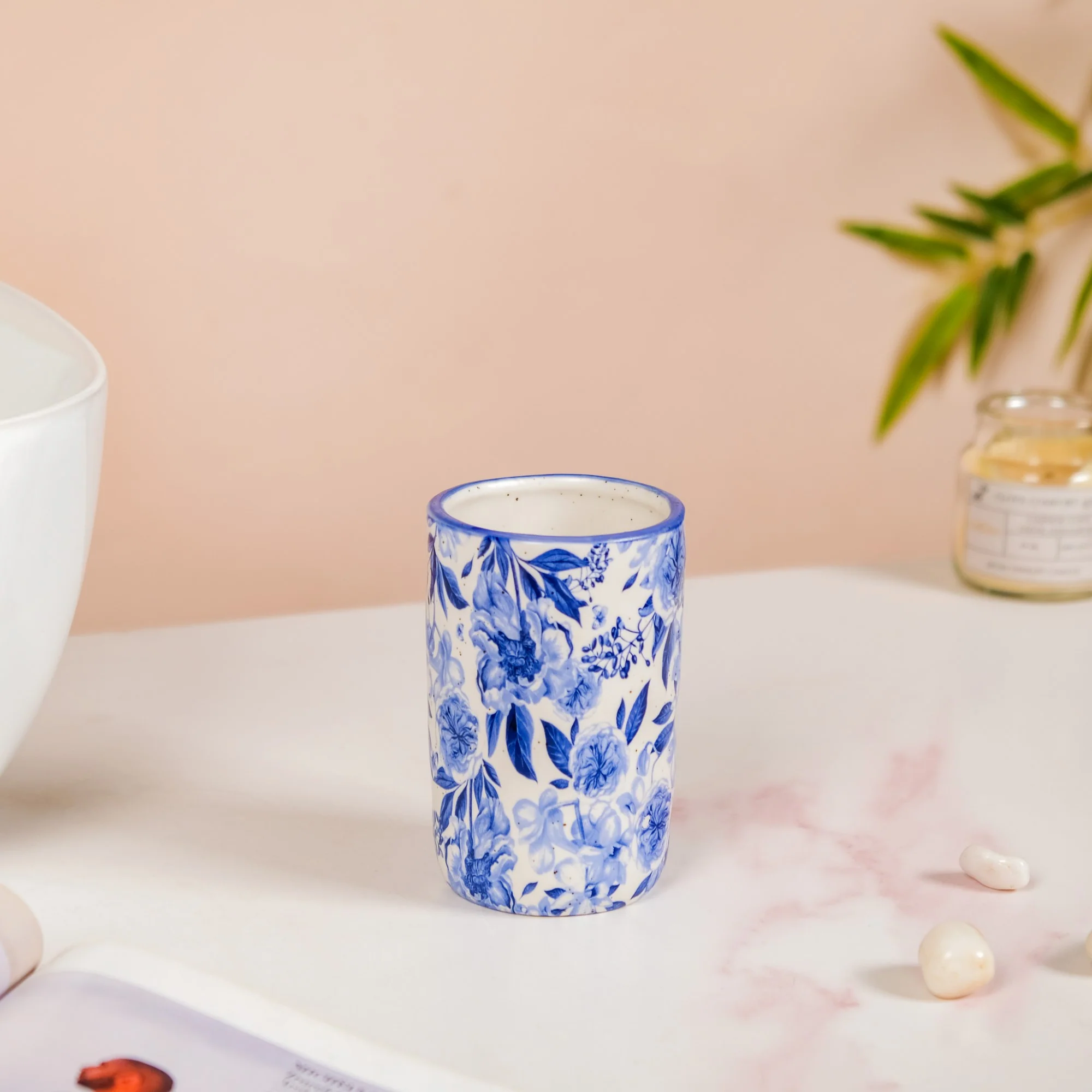 Floral Blue Bath Accessory Set Of 3 - Image 10