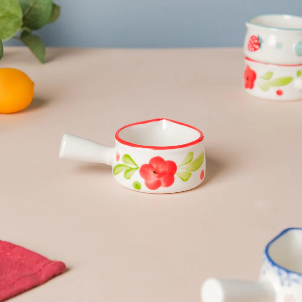 Floral Ceramic Creamer With Handle Red Small - Image 5
