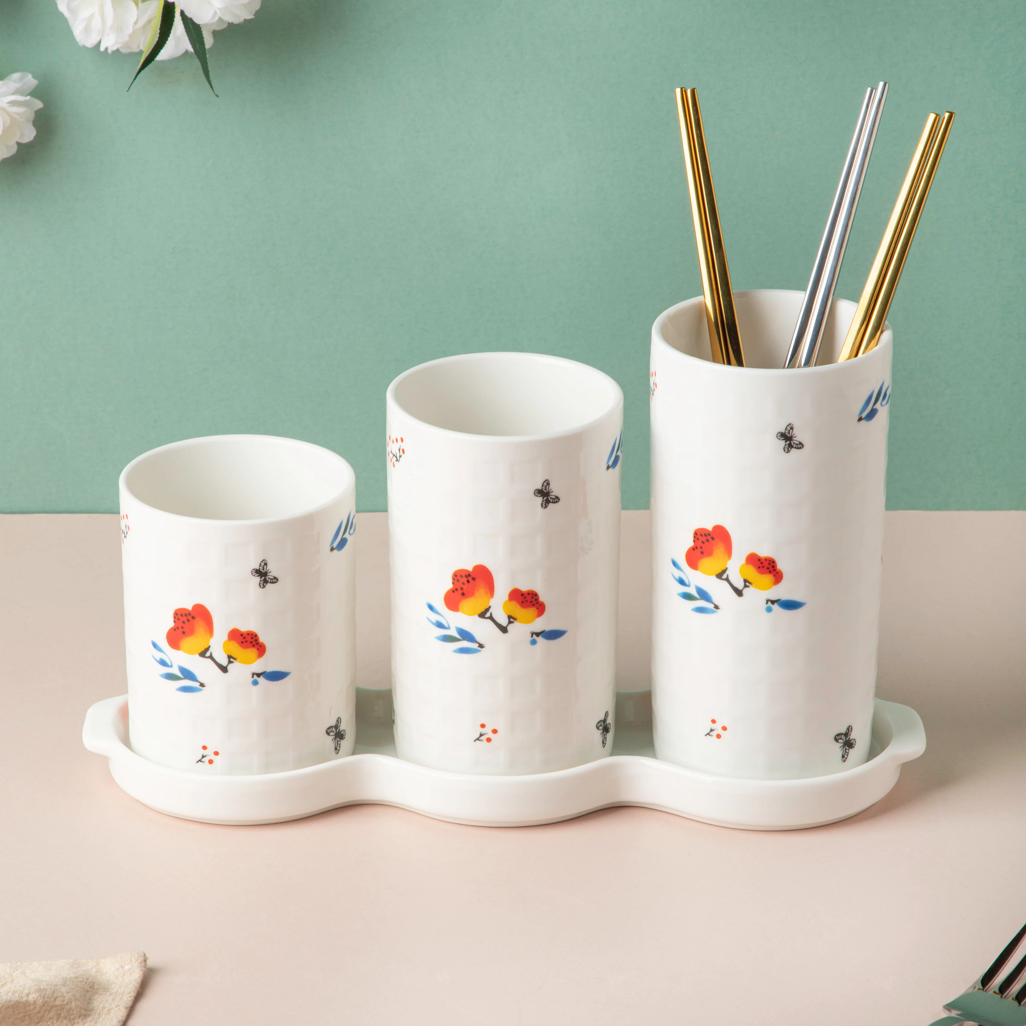 Floral Chopstick Holder Set of 3