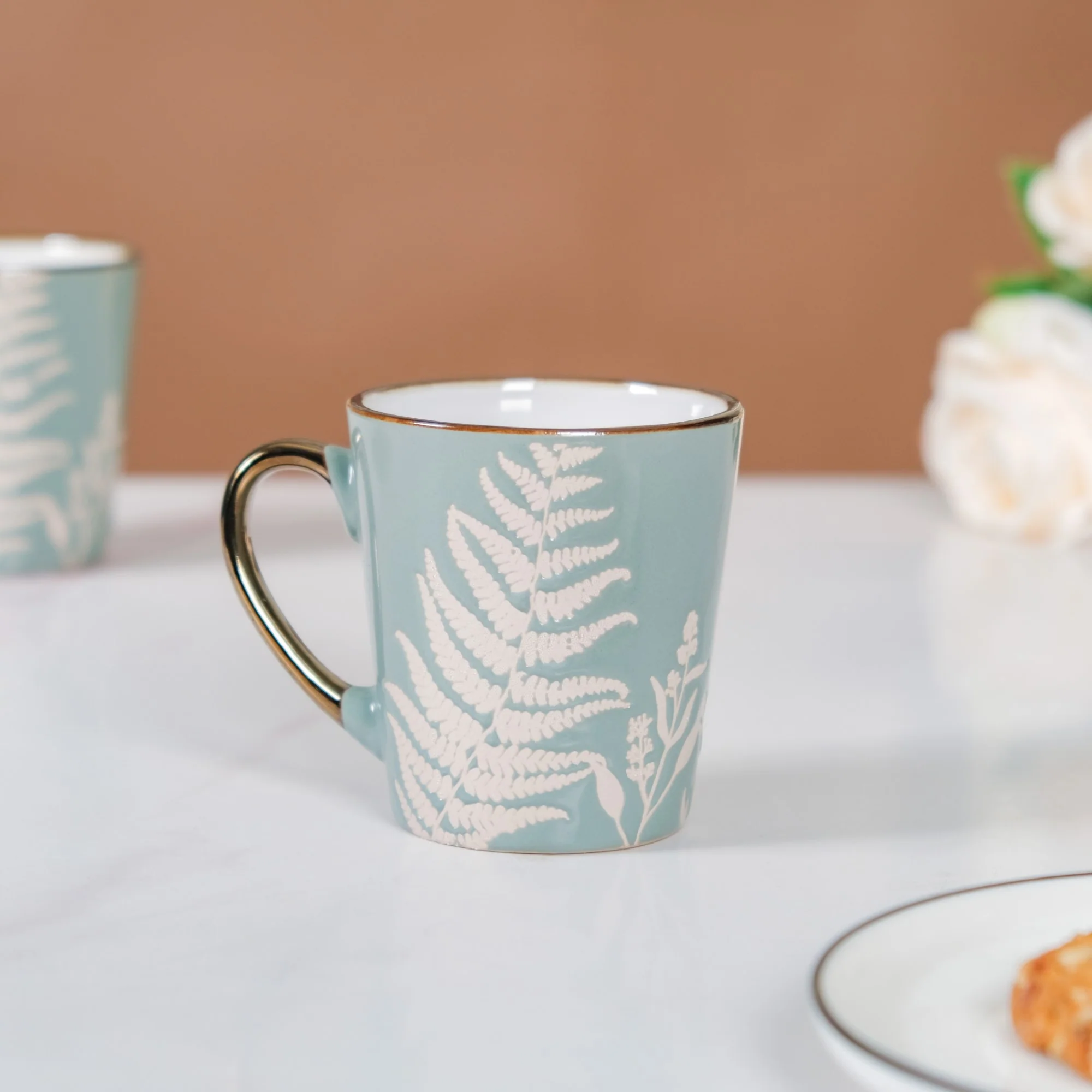 Floral Coffee Mug Set of 6 Sage Blue 200ml - Image 7