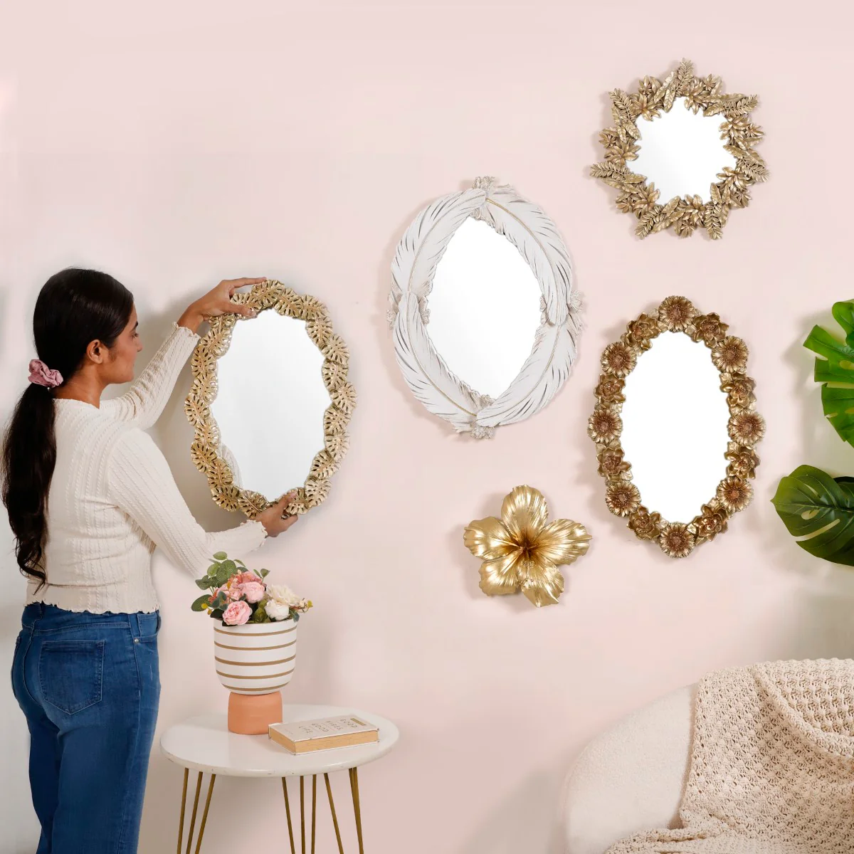 Floral Decorative Wall Mirror Gold - Image 8