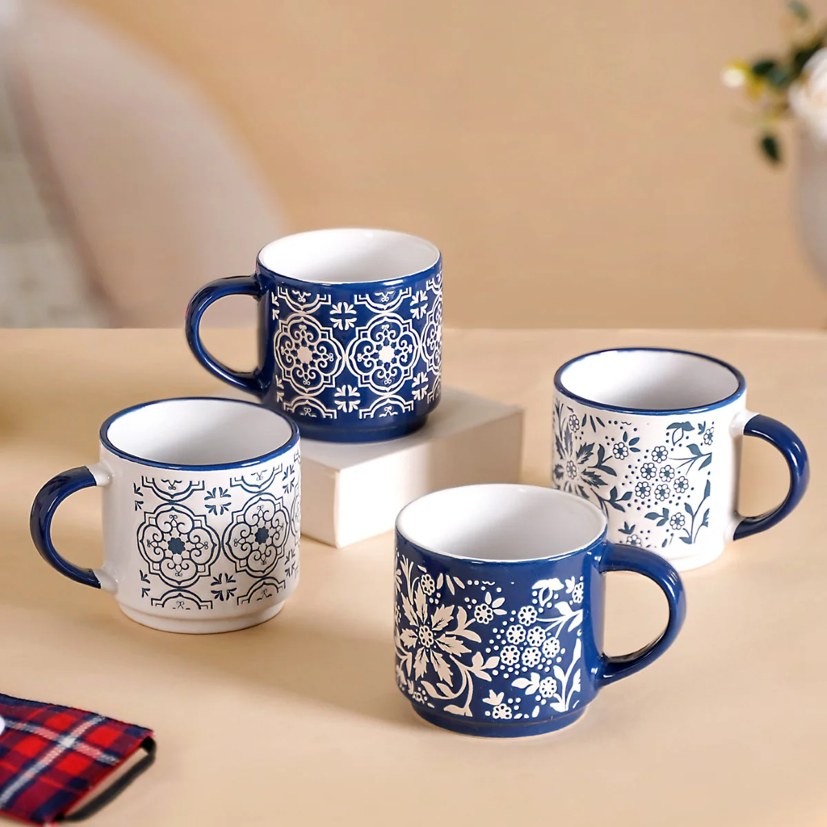 Floral Design Stackable Coffee Mugs Set of 4 240ml - Image 15