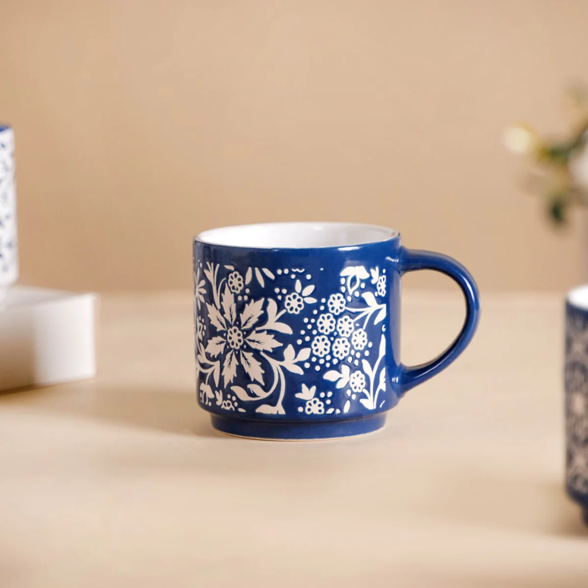 Floral Design Stackable Coffee Mugs Set of 4 240ml - Image 5
